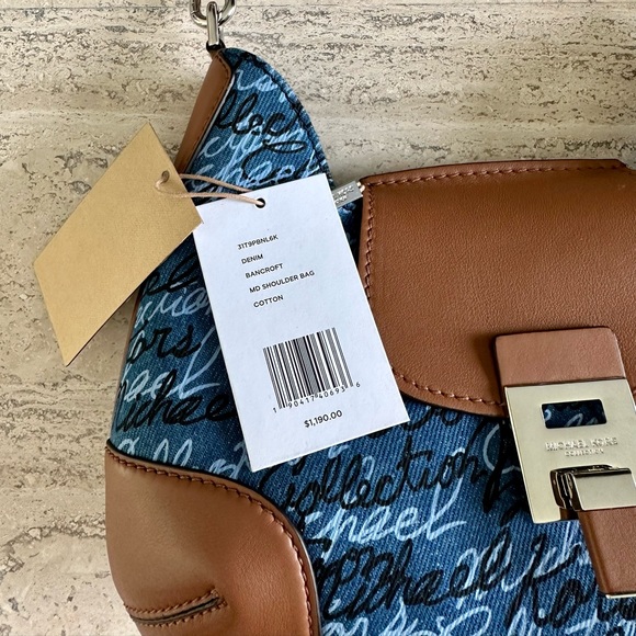 MK Collection Bancroft Medium Signature Print Denim Shoulder Bag - Picture 2 of 12